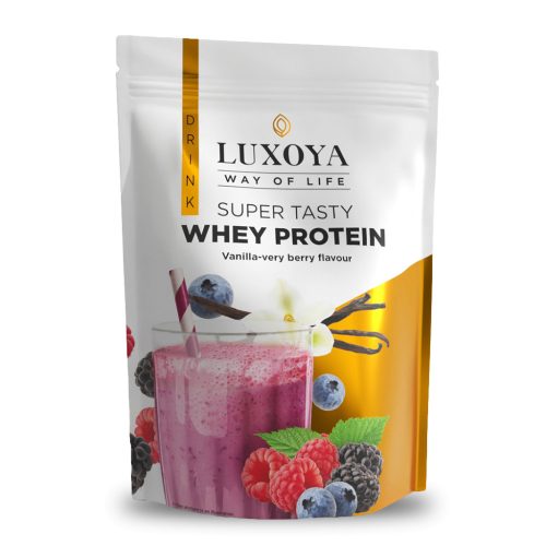 Luxoya Whey Protein tejsavó fehérje Vanília-bogyós gyümölcs 450 g