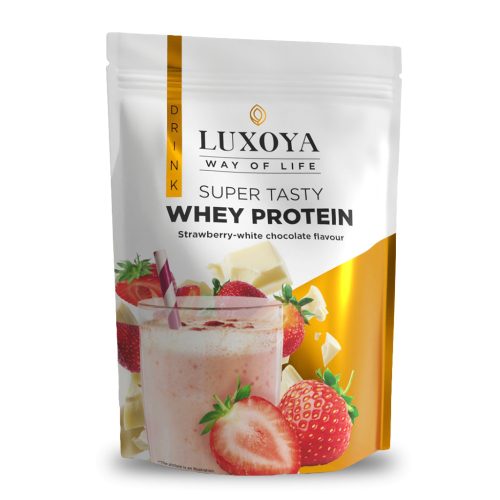 Luxoya Whey Protein tejsavó fehérje DOY Eper-fehércsokoládé 450 g