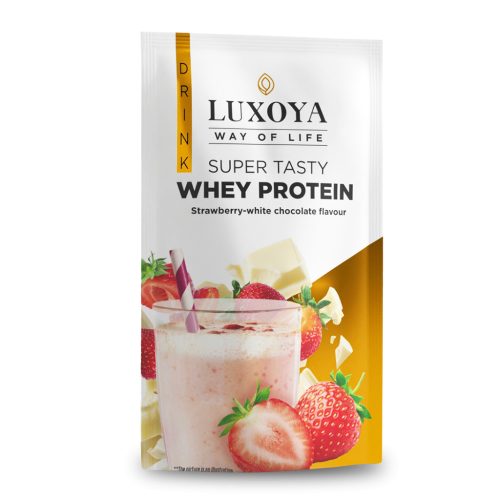 Luxoya Whey Protein tejsavó fehérje italpor Eper-fehércsokoládé 30 g